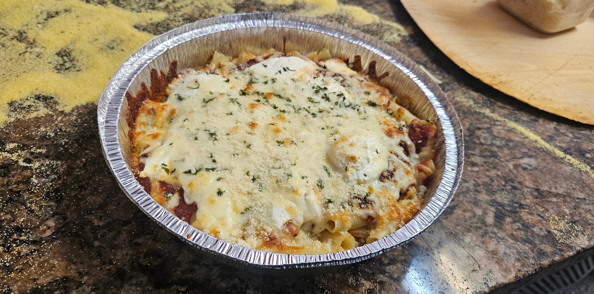 Baked Ziti (with Side Salad & Garlic Knots).